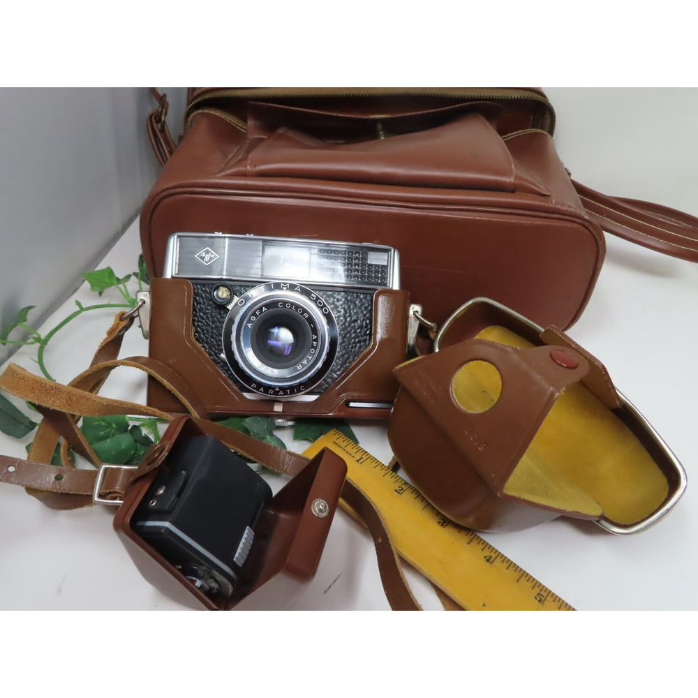 Agfa Optima 500 Sensor 35mm Film Camera Flash Leather Case Paperwork